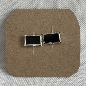 Vintage Black Onyx Sterling Silver Rectangle Cufflinks Men’s Accessory Excellent